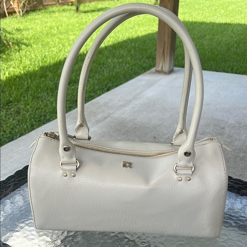 Vintage Y2K Kate Spade White Leather Barrel Satchel Handbag
